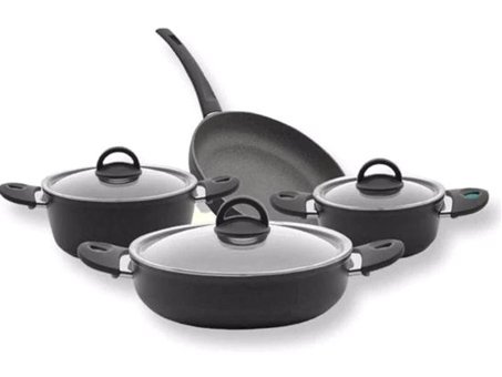 Leggno Neo2121set04 7 Parça Cam Kapaklı Bakalit Saplı Granit Tencere ve Tava Seti