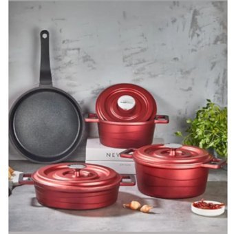 Amboss Copper 7 Parça Döküm Tencere ve Tava Seti Kırmızı