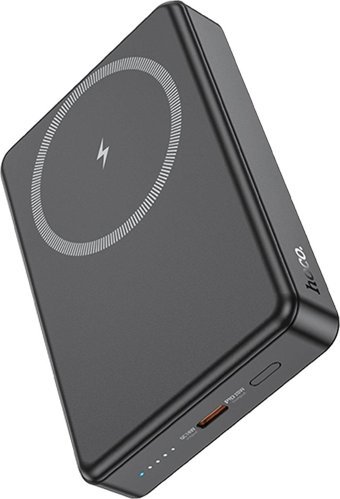 Hoco J125A 10000 mAh Hızlı Şarj Mıknatıslı Işıklı Dijital Göstergeli USB Type C Çoklu Bağlantı Kablosuz Powerbank Siyah