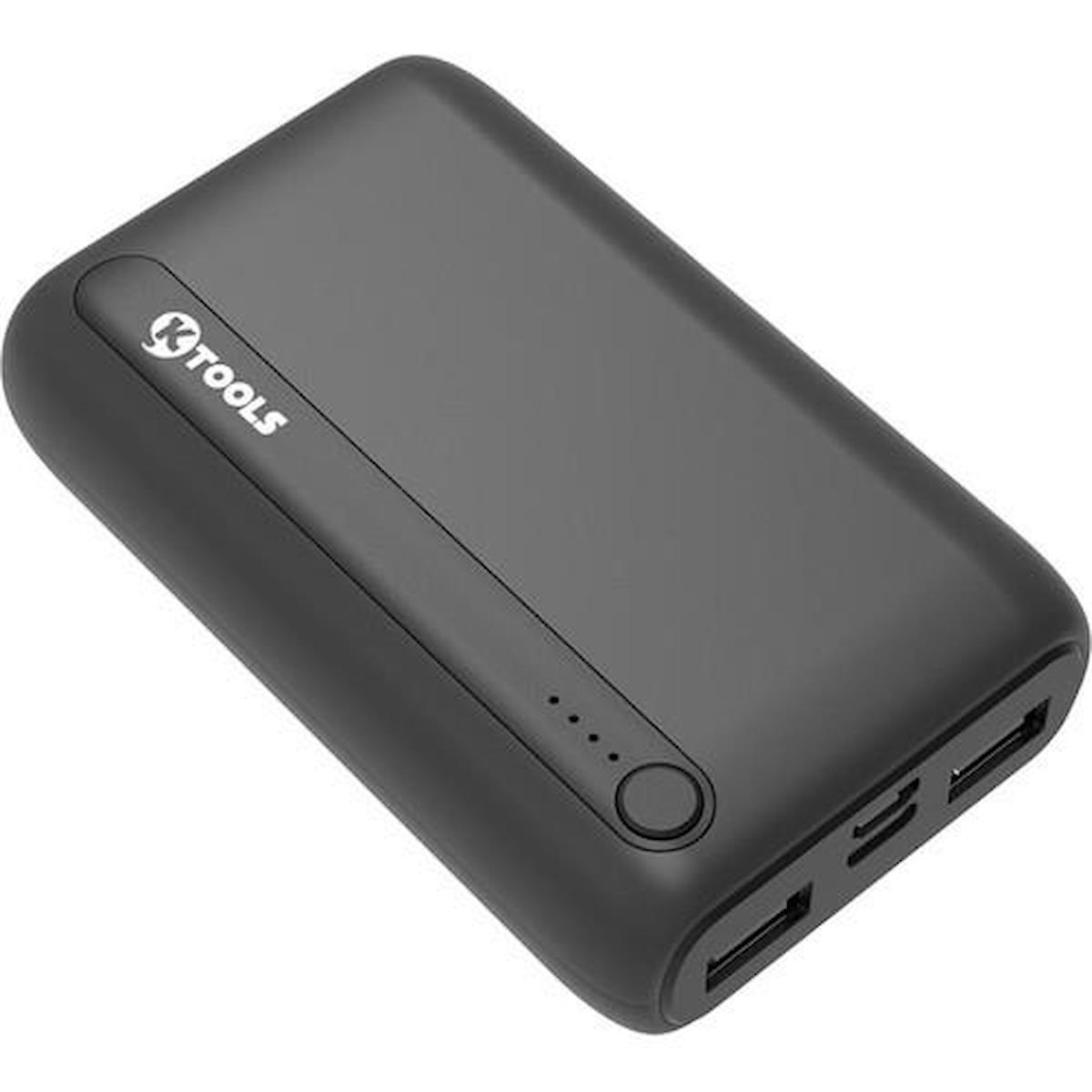 Ktools Boost 10000 mAh Hızlı Şarj Işıklı Dijital Göstergeli Micro USB & Type C Çoklu Bağlantı Kablosuz Powerbank Siyah