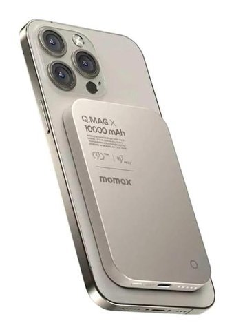 Momax QMagX1 10000 mAh Hızlı Şarj Mıknatıslı Işıklı Dijital Göstergeli USB Type C Çoklu Bağlantı Kablosuz Powerbank Titanyum