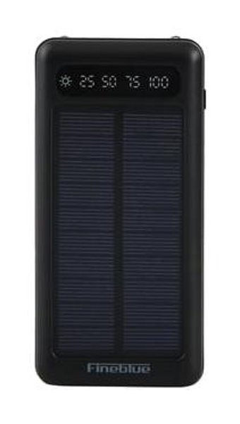 Fineblue Solar 10000 mAh Güneş Enerjili Dijital Göstergeli Lightning & Micro USB & Type C Çoklu Bağlantı Powerbank Siyah