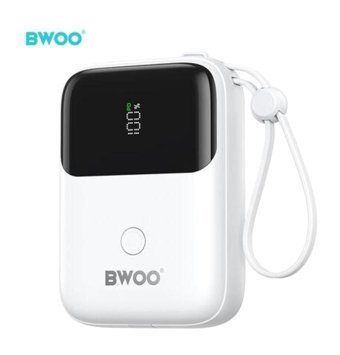 Bwoo Kompakt 10000 mAh Dijital Göstergeli Lightning & Type C Powerbank Beyaz
