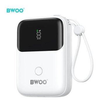 Bwoo Kompakt 10000 mAh Dijital Göstergeli Lightning & Type C Powerbank Beyaz
