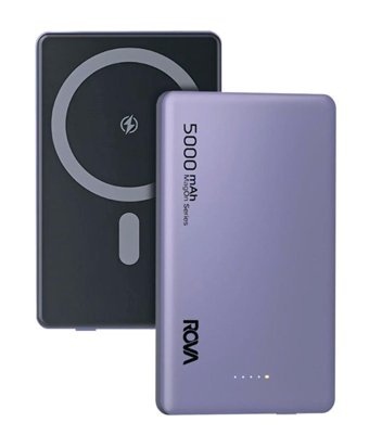 Rova PWS615 5000 mAh Hızlı Şarj Mıknatıslı Işıklı Dijital Göstergeli USB Type C Çoklu Bağlantı Kablosuz Powerbank Mor