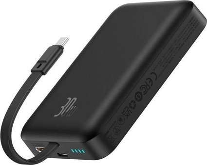 Baseus Magsafe Mini 30W 10000 mAh Işıklı Dijital Göstergeli Micro USB & Type C Çoklu Bağlantı Kablosuz Powerbank Siyah