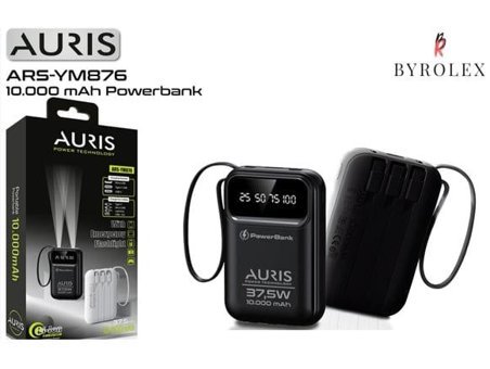 Auris ARS-YM876 10000 mAh Hızlı Şarj Işıklı Dijital Göstergeli USB Type C Çoklu Bağlantı Powerbank Siyah