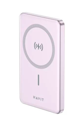 Havit PB5202 5000 mAh Hızlı Şarj Mıknatıslı Işıklı Micro USB & Type C Çoklu Bağlantı Kablosuz Powerbank Mor