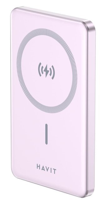 Havit PB5202 5000 mAh Hızlı Şarj Mıknatıslı Işıklı Micro USB & Type C Çoklu Bağlantı Kablosuz Powerbank Mor