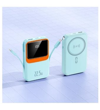 Ozmik QC01 12000 mAh Hızlı Şarj Işıklı Dijital Göstergeli USB Type C Çoklu Bağlantı Kablosuz Powerbank Mavi