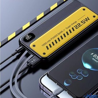 Schitec YK22 10000 mAh Hızlı Şarj Işıklı Dijital Göstergeli USB Type C Çoklu Bağlantı Powerbank Siyah
