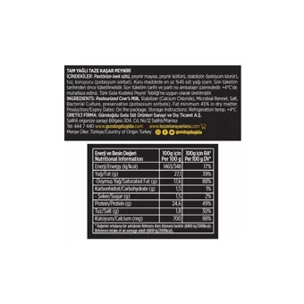 Gündoğdu Taze Kaşar Peyniri 400 gr