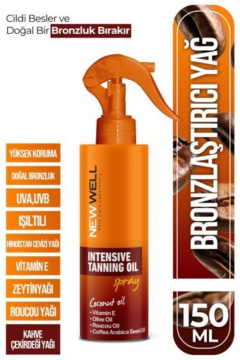 New Well Hindistan Cevizi Yağı-Zeytinyağı Simli Vücut İçin Bronzlaştırıcı Yağ 150 ml