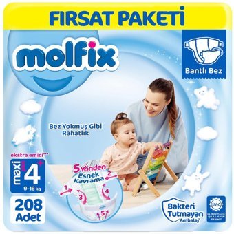 Molfix 4+ Numara Cırtlı Bebek Bezi 4x52'li