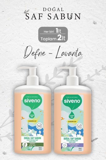 Siveno Defne-Lavanta Vegan Nemlendiricili Organik 2'li Sıvı Sabun 1 lt