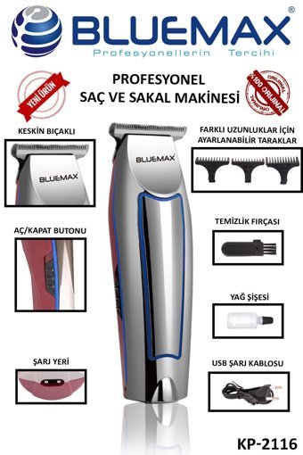 Bluemax KP-2116 Saç Sakal 4 Başlıklı Çok Amaçlı Sinekkaydı Kuru Tıraş Makinası