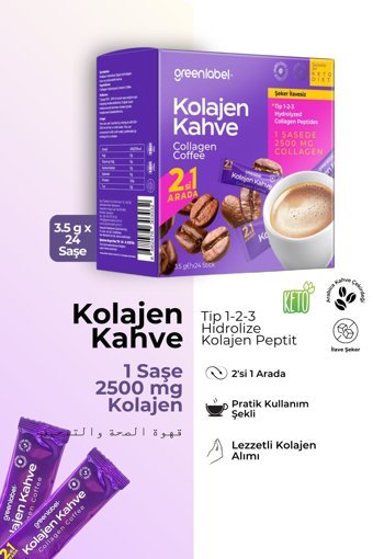 Green Label 2'si 1 Arada Kolajenli 3.5 gr 24 Adet Hazır Kahve