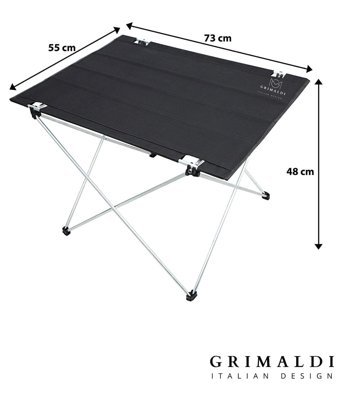 Grimaldi Geniş 73x55 cm Çantalı Dikdörtgen Alüminyum Gövdeli Siyah Kamp Masası