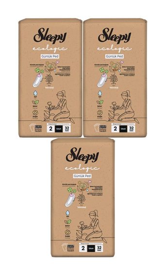 Sleepy Ecologic Premium Plus 3 Adet 32'li Uzun Günlük Ped
