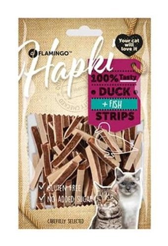 Flamingo Hapki Strips Balık-Ördek Kısırlaştırılmış Tahıllı Yetişkin Kedi Ödül Maması 85 gr