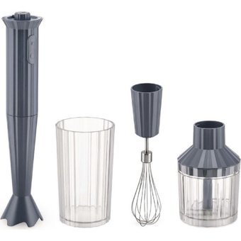 Alessi Plisse 700 ml Plastik Çift Bıçaklı 3'lü Mini Blender Seti Gri