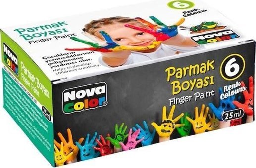 Nova Color Nc-138 Yıkanabilir 25 ml 6'lı Çok Renkli Parmak Boyası