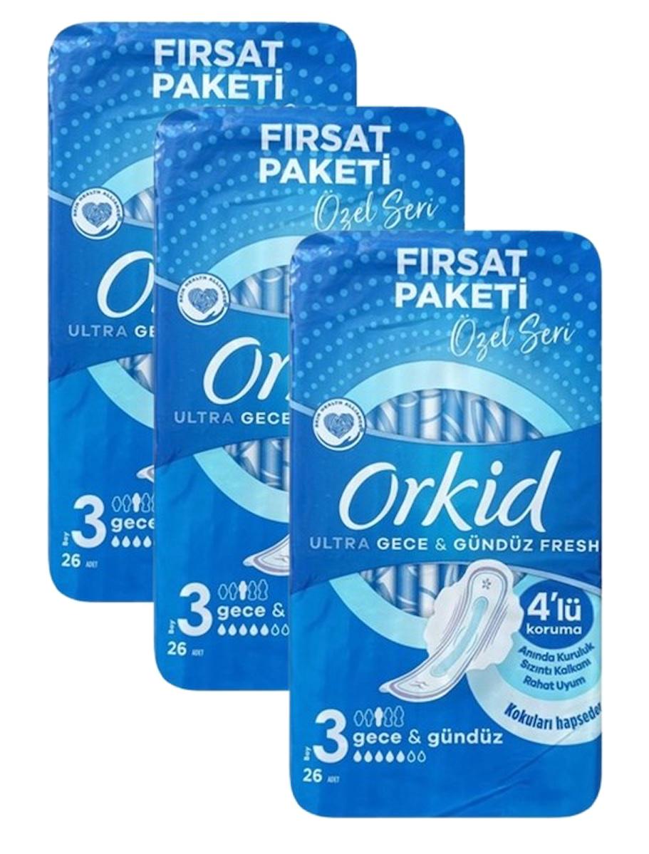Orkid Ultra Gece&Gündüz Fresh İnce 26'lı Hijyenik Ped 3 Adet