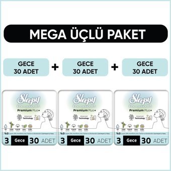 Sleepy Bio Natural Premium Plus Organik Antialerjik İnce 30'lu Hijyenik Ped 3 Adet