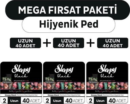 Sleepy Black Premium Plus Organik Antialerjik İnce 40'lı Hijyenik Ped 3 Adet