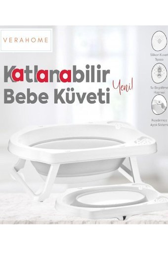 Vera Home Fileli Ayaklı Gri Katlanır Bebek Küveti Seti