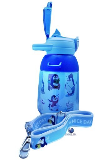Vagonlife Vgn2269 Penguen Pipetli Mavi Plastik Okul Çocuk Suluk 800 ml