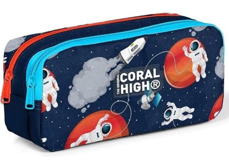 Coral High 12093 Lacivert-Mavi Desenli Bez Bölmeli Katlanabilir 2 Gözlü Astronot Dikdörtgen Cüzdan Kalemlik