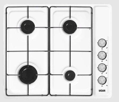 Uğur UEO 6040W0 BEY 1R1 Paslanmaz Çelik 4 Gözlü Beyaz Doğalgazlı Set Üstü Ocak