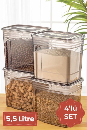 Vienev Strip Antrasit 4'lü Dikdörtgen Plastik Saklama Kabı 5.5 lt