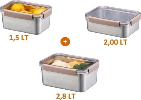 Lockn Lock Jumbo 6'lı Dikdörtgen Çelik Saklama Kabı 1.5 lt-2 lt-2.8 lt