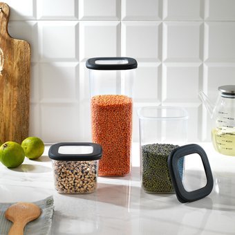 Schafer Hold Gri 3'lü Dikdörtgen Plastik Saklama Kabı