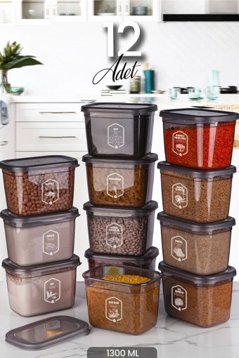Kitchen Life Moly 12'li Dikdörtgen Plastik Saklama Kabı 1.3 lt