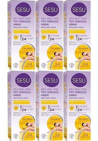 Sesu Hızlı & Kolay & Etkili Ayçiçek Yağı Normal Ciltler İçin Tüm Vücut Tüy Dökücü Krem 6x100 ml