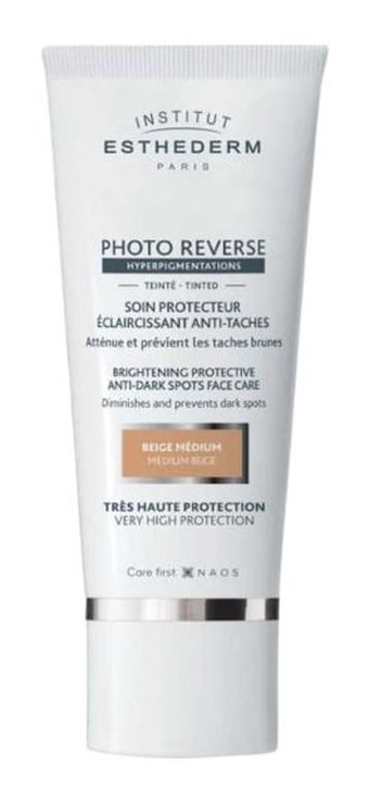 Institut Esthederm Photo Reverse Medium Beige Renkli 50 Faktör Tüm Ciltler İçin Leke Karşıtı Nemlendirici Ton Eşitleyici Aydınlatıcı Kapatıcılı Yağsız Yüz Güneş Kremi 50 ml
