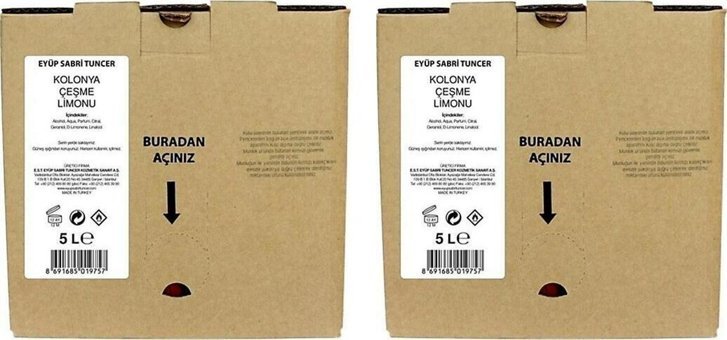 Eyüp Sabri Tuncer Çeşme Limonu Karton Şişe Kolonya 2x5 lt