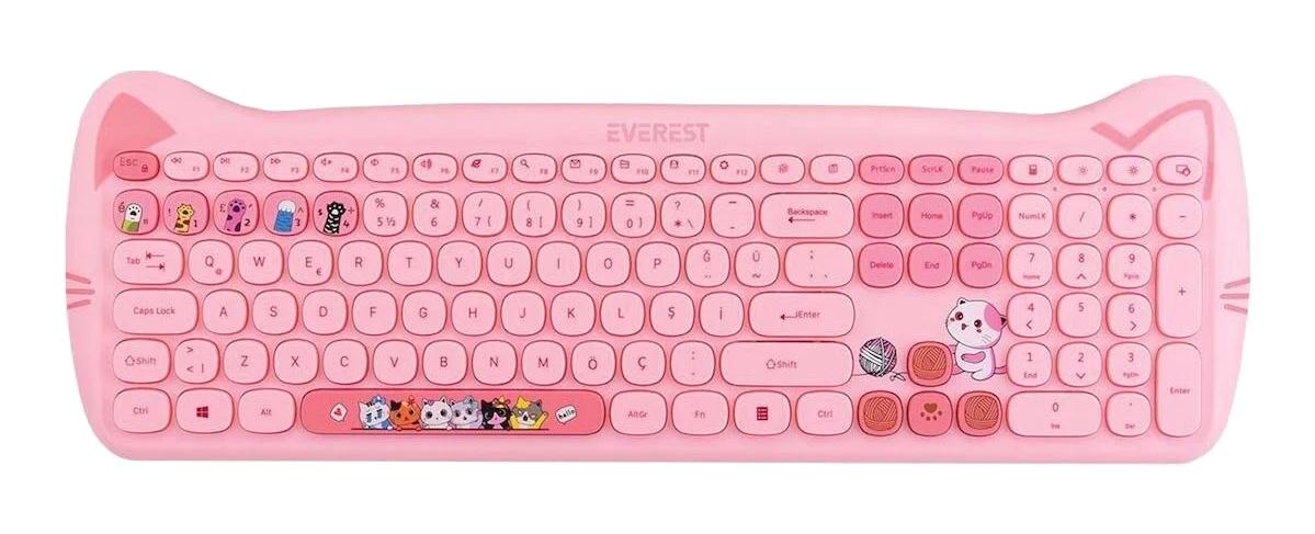 Everest KM-6283 Pembe Kablosuz Klavye Seti