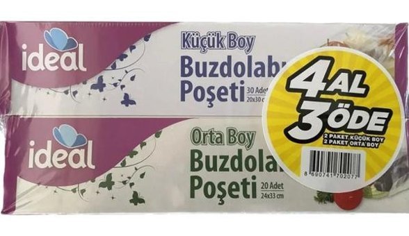 İdeal Küçük-Orta Düz Buzdolabı Poşeti 2x30'lu + 2x20'li