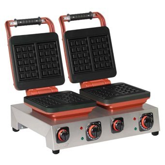 Omake Brüksel Şekilli İkili Çift Taraflı Kırmızı Waffle Makinesi