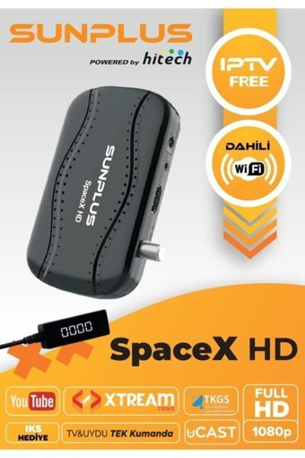 Sunplus Spacex Dahili İnternetli Mini Çanaklı-Çanaksız Full HD Uydu Alıcısı
