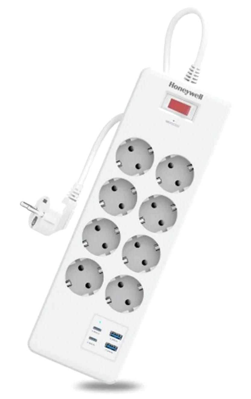 Honeywell 8'li Soket 1.8 metre 4 Usb'li Kablolu Çiftli Akım Korumalı Priz