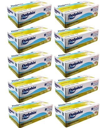 Dolphin Lateks Pudralı Beyaz Medium Temizlik Temizlik Eldiveni 100x10 Paket