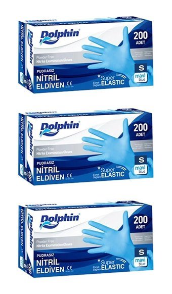 Dolphin Lateks Pudrasız Nitril Mavi Small Temizlik Temizlik Eldiveni 100x3 Paket