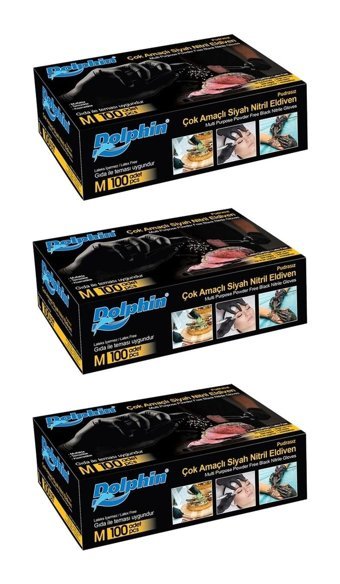 Dolphin Pudrasız Nitril Siyah Medium Çok Amaçlı Temizlik Eldiveni 100x3 Paket