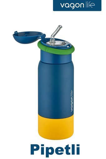 Vagonlife Çocuk Paslanmaz Çelik 480 ml Pipetli Outdoor Matara Termos Lacivert