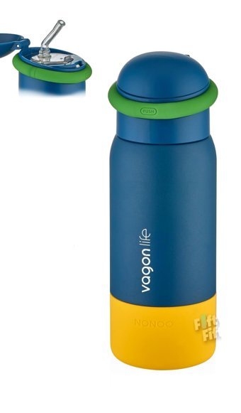 Vagonlife Çocuk Paslanmaz Çelik 480 ml Pipetli Outdoor Matara Termos Lacivert